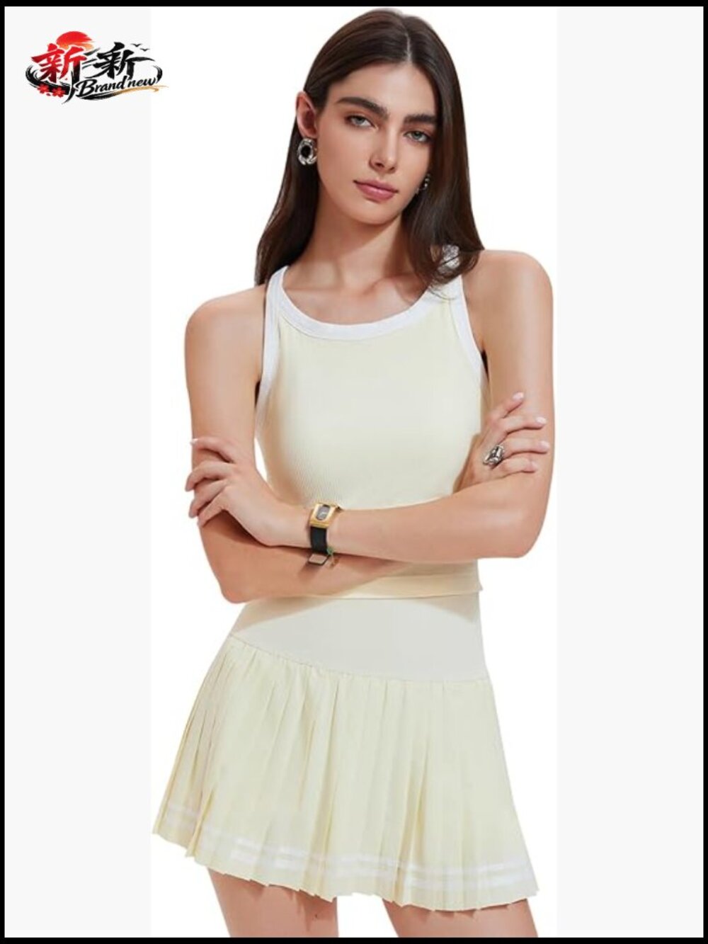 2-Piece Tennis Skirt Set with Racerback Tank Top and Built-in Shorts